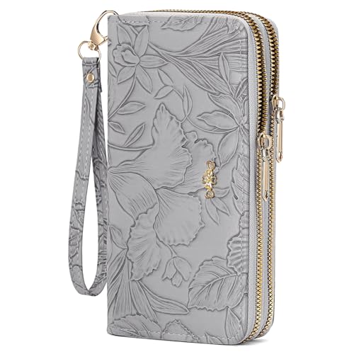 Image of RNIEGA Wallets for Women RFID Blocking Leather Women's Wallet Large Capacity Double Zip Wristlet Clutch | Credit Card Holder Ladies Phone Purse