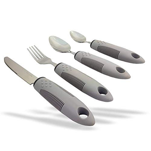 Medipaq Set de Cubiertos Cómodo Agarre  Cubiertos para Discapacitados  Cubiertos para Personas Mayores e Inválidos  Cubiertos Estables para Personas con Temblores  1x Juego de Cubiertos - Gris