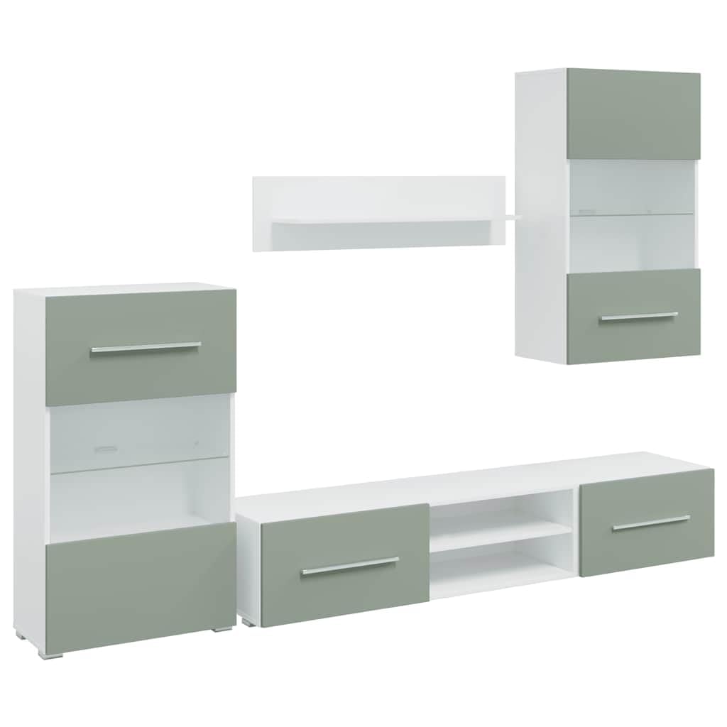 IKAYAA Set Arredamento Soggiorno Mobile Moderno 5 pz con Illuminazione a LED Parete attrezzata Soggiorno-Verde Oliva