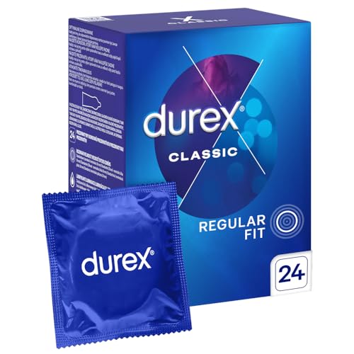 Durex CLASSIC - Preservativos clásicos lisos con lubricante, 24 unidades
