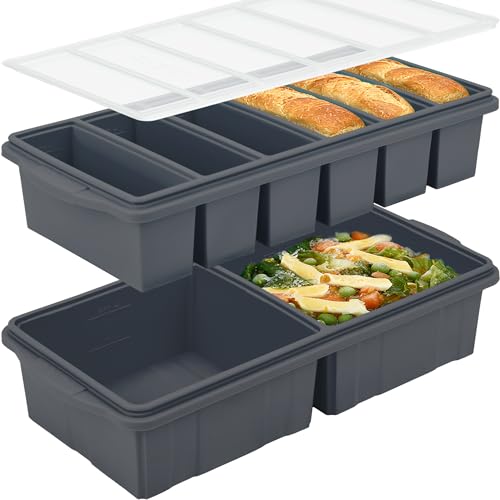 Image of Silicone Freezer Tray With Lid-Soup Freezer Container molds-Large Ice Cube Tray Set Makes 2-Cup & 1 /2-Cup portions cubes Perfect for preparing meals in different portion sizes Oven & Dishwasher -Safe
