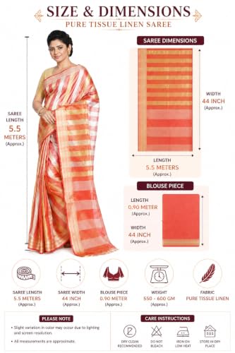Image of HAIDER ALI AND SONS Pure Tissue Linen Saree for Women with Blouse Piece | Bhagalpuri Handloom Linen Saree | Soft Breathable Lightweight Ethnic Saree for Party, Festival, Office Wear |