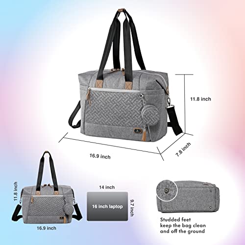 Dikaslon Diaper Bag Tote, Large Travel diaper tote for Mom and Dad, Multifunction baby tote bag for Boys and Girls with Pacifier Case and Changing Pad, Grey