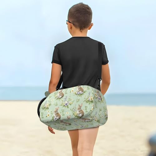 Duffle Bag for Boys or Girls with Shoes Compartment, Watercolor Rabbit Pattern Sports Travel Bag Overnight4