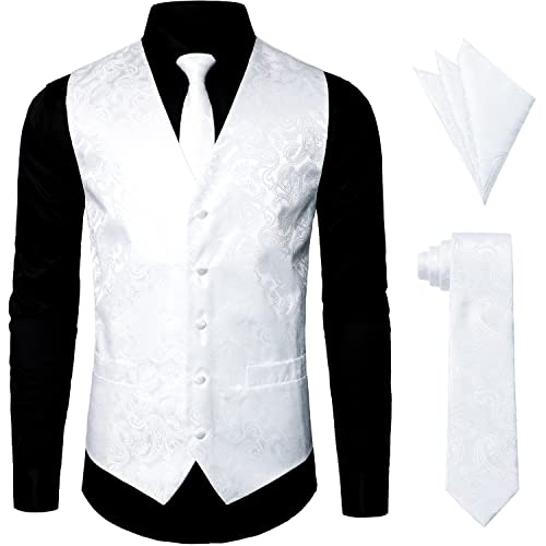 JOGAL Herren Anzugweste Paisley Krawatte Einstecktuch Taschentuch Jacquard...