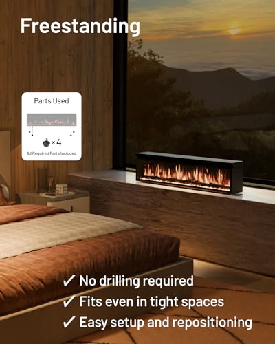 Image of WALL FLAMEBAR Freestanding Electric Fireplace, 40 Inch Wide, Modern Design