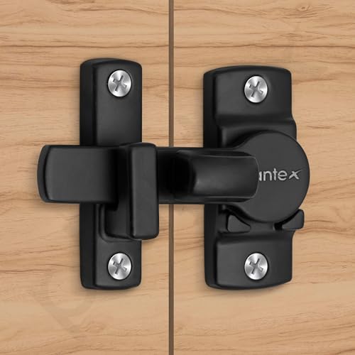 Image of Plantex Door Latch Lock for Main Door /Bathroom /Balcony /Wardrobe /Bedroom - Baby Latch Stopper for Home, Door Chitkani /Baby Safety Lock - Pack of 4 (Black)