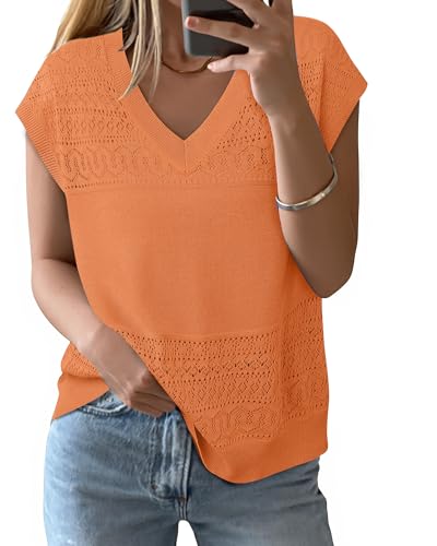 Messic Womens V Neck Sweater Vest Cap Sleeve Casual Lightweight Knit Pullover Tops4