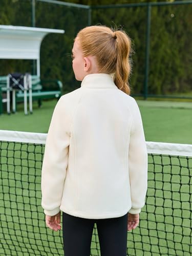 Haloumoning Mädchen Fleecejacke Stehkragen Full Zip Kinder Leicht Jacke Outdoor Unisex Übergangsjacke Sport Warm Winterjacke, Weiß, 11-12 Jahre