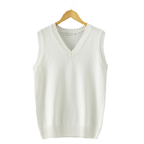 Image of Men Women Knitted Cotton V-Neck Vest JK Uniform Pullover Sleeveless Sweater School Cardigan
