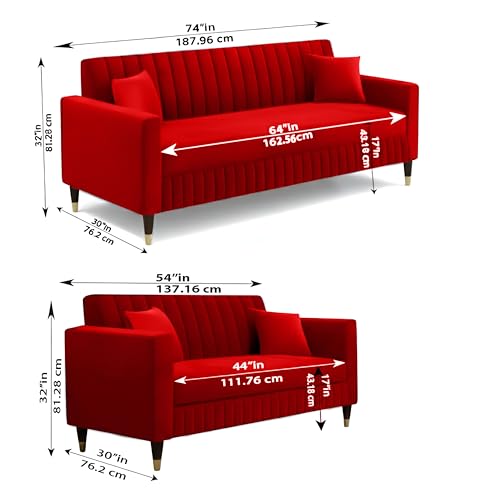 Image of AMATA Omega 3+2 Seater Suede Velvet Fabric Sofa Set with Two Cushions Perfect for Home Office Guests Living Room (06 red, Omega 3+2 Seater Sofa)(3 Year Warranty)