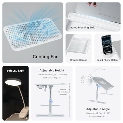 Image of iXTRA Adjustable Laptop Lap Desk with Cooling Fan USB Light for Adults