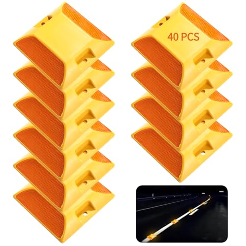 Image of 40 Pcs Road Reflectors, Reflective Street Pavement Markers, 3.7x3.7 inch Driveway Asphalt Stud Markers, Road Driveway Reflectors for Speed Bumps, Highways, Pedestrian Crossings