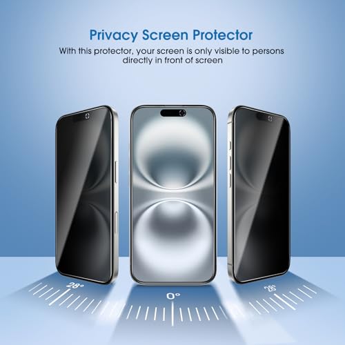 Image of amFilm OneTouch for iPhone 16 privacy Screen Protector 6.1'' 2024 | 30s Auto-Alignment, Bubble Free, Tempered Glass, 28 Anti Spy, Shatterproof, Camera Lens Protector 2+2 Pack (16-6.1'')