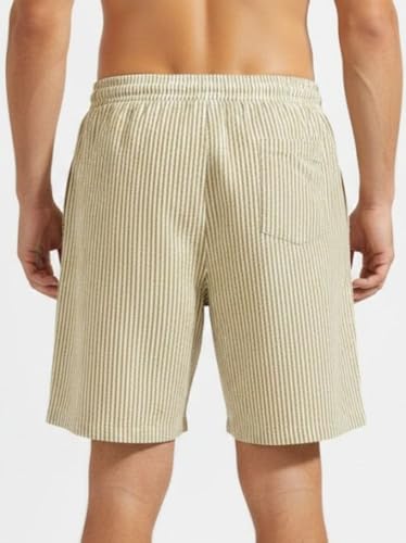 Image of SMOWKLY Men's Cotton Striped Boxer Short|Elastic Waist Drawstring Home Wear