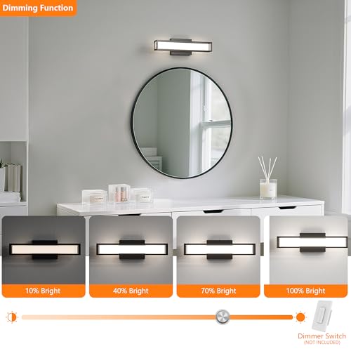 Image of LED Bathroom Vanity Light Over Mirror, 3CCT Dimmable Bathroom Light Fixture, 15.8 inch 6W Vanity Lighting Fixtures, Black Wall Sconce for Bedroom, Living Room