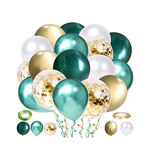 80 Piezas Globos Metalicos, Globos de Confeti Dorado, Globos de Látex de Oro Blanco Verde para Decoración de Cumpleaños, Bodas, Decoración de Fiestas, Fiestas de Cumpleaños Infantiles