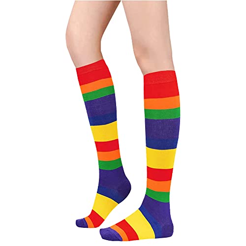 Image of DOOVID Casual Knee High Socks for Women Tube Socks Elasticity Athletic Socks Thin Stripe Knee High Stockings