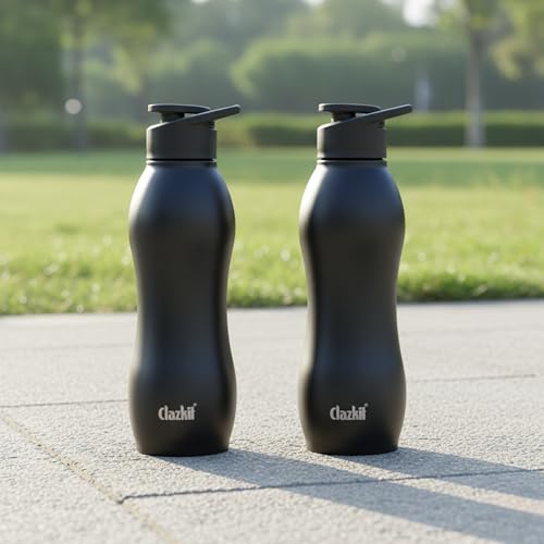 Image of Clazkit Platina Stainless Steel Black Matte Finish Water Bottle Set of 2 |ISI Certified | Leakproof, Rust-Free, BPA-Free, Durable for Fridge, Sports, Gym, Yoga & Office-Easy to Clean & Reusable-1000ml