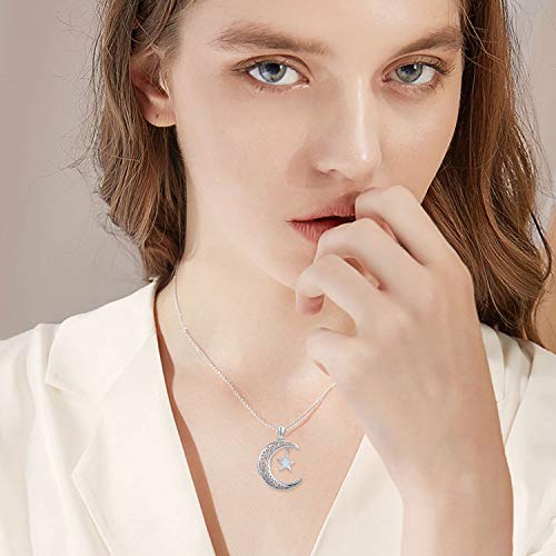 Trishula Moon Necklace For Women, 925 Sterling Silver Crescent Star Pendant With Opal Star Sparkling Crescent Moon Jewelry Gift For Women Teens Birthday Christmas Graduation #TOP3