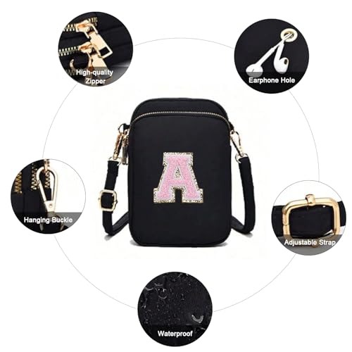 Cell Phone Purses with Crossbody Strap Letter Style, Nylon Small Crossbody Bags for Women Shoulder Bag-Black 6