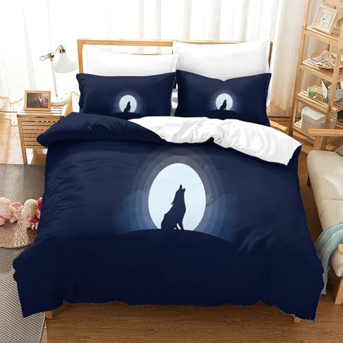 Housse de couette loup 3D microfibre hypoallergénique parure de lit king size - 3