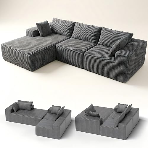 RUMMY Modulsofa in L-Form aus Cord, Boneless Cloud-Style Ecksofa...