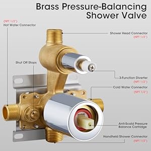 Brass Shower System Antique Rain Shower Head Mixer Bathroom Luxury Rainfall Shower Combo Set with Handheld Spray Pressure Balance Valve 9 inch Polished Chrome