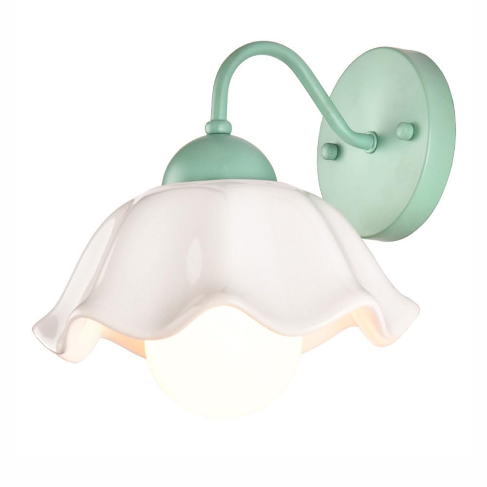 SMCCYYSD Wall Lamp French Country Style Flower Shape Ceramic Lampshade Light Indoor Bedroom Living Room Dining Hallway Kitchen E27 Sconce Victoria(Color:Green)