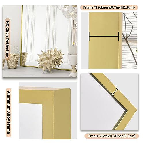 Koonmi Gold Rectangle Wall Mirror, 24x32 Inch Bathroom Mirror, Aluminum Frame Vanity Mirror for Entryway, Living Room, Bedroom Bathroom, Hangs Horizontally or Vertically