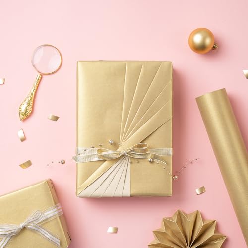 Image of RUSPEPA Gold Matte Wrapping Paper - Solid Color Pearly - luster Paper Perfect for Wedding, Birthday, Valentine's Day, Christmas, Baby Shower, DIY Bouquet -17 Inches X 32.8 Feet