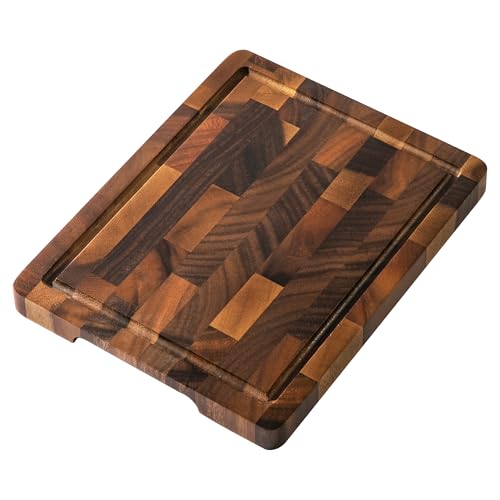 THETCHRY Walnut Wood Small Cutting Board, Compact Chopping Board with Deep Juice Groove, Knife Friendly & Non-Slip Design, 10x8x0.8 Inch for Fruit Cheese Prep