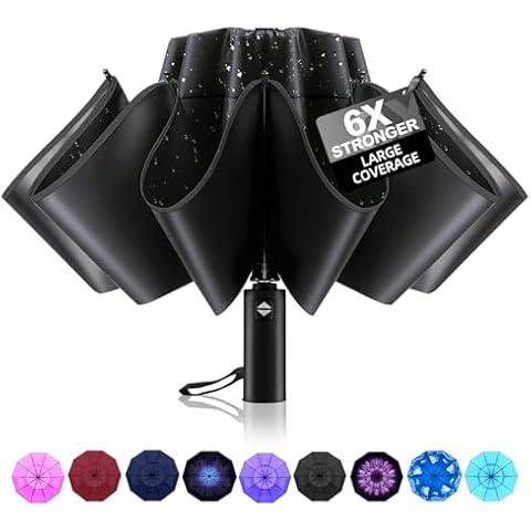 Trenovo Inverted umbrella, Windproof Travel Umbrella with Reflective Stripe, Reverse Compact Umbrella with Double Vented Canopy, Folding Portable Umbrella, Auto-open & Close Upside Down Umbrella Cover