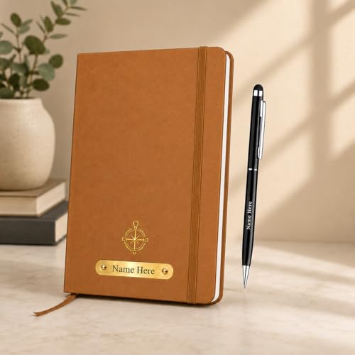 Image of Personalized A5 Leather Diary with Premium Pen | Custom Name Engraved Notebook Gift Set | 180 Pages Journal for Office, Students & Gifting | Elegant Business & Corporate Gift (Tan Brown)