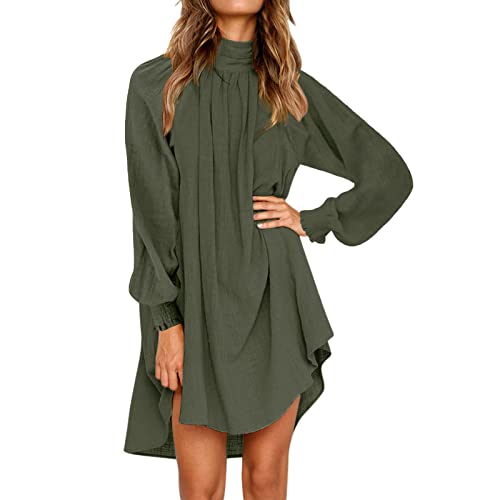 BIBOKAOKE Blusenkleid Damen Langarm Midi Sommerkleid Einfarbig Strandkleid Asymmetrisch Sommerkleid Knielang Freizeitkleid Casual Lose Tunika Kleid Tshirt Kleid Partykleid Cocktailkleid Cover