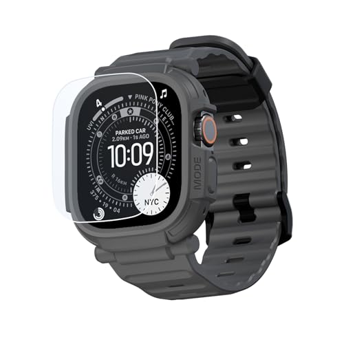 Image of elkson Band Case for 49mm Apple Watch Ultra 3 /2 /1 with Screen Protector Tempered Glass, Quattro Pro Series Rugged for iWatch Strap, Military Grade Durable Protective Bumper Cover, Shockproof, Grey