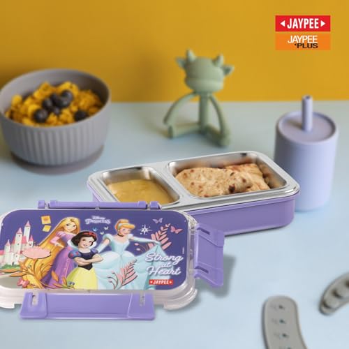 Image of JAYPEE Toon Box 2 Disney Princess Inner Stainless Steel Insulated Lunch Box for School Kids |Airtight Leakproof Tiffin Box with 2 Additional Lock |Food Grade|BPA Free, 545 ml, Violet