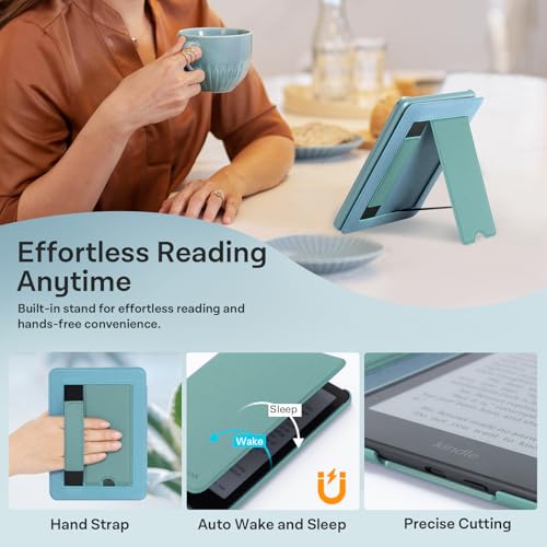 Image of CoBak Lightweight Stand Case for 7 inch 12th Gen 2024 and Colorsoft with Right Hand Strap - Compatible with iPhone MagSafe, for Samsung /Belkin /Anker Wireless Charging Pads,Misty Blue
