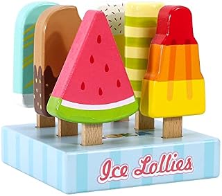 SOKA Wooden Ice Lollies 7 Pieces Ice Cream Popsicle Selection Pretend Play Set Colourful Variety Lolly Shop Food Stand Toy Set for Kids Children Girl Ages 3 year old +