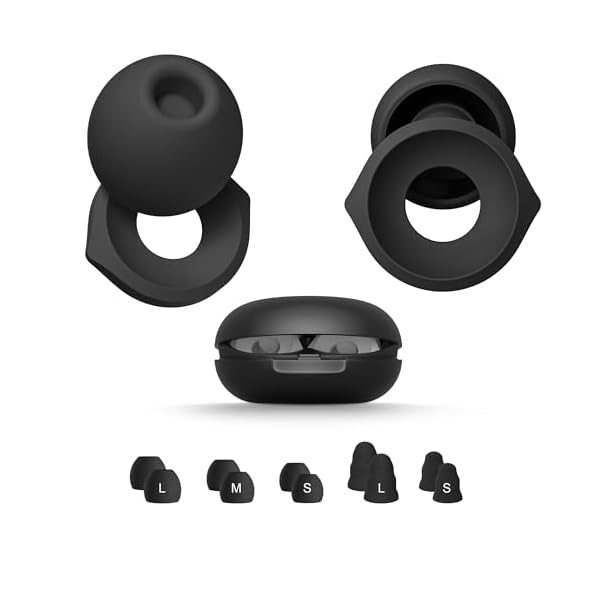 Ear Plugs for Sleeping Noise Cancelling, Reusable Ear Plugs for Noise Reduction, Soft Hearing Protection Earplugs with 6 Silicone Eartips (NRR 30dB) and 4 Memory Foam Ones (NRR 35dB), Black