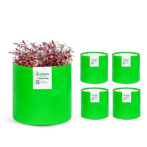 Image of HDPE Grow Bags for Plants 6X9 Inch (Pack of 5) | 260 GSM Heavy Duty UV-Protected Round Green Colour Plant Bags for Terrace and Vegetable Gardening | Strong & Reusable|