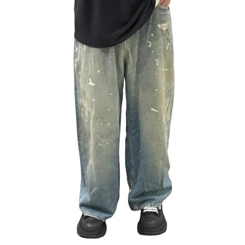 Baggy Jeans Men Graffiti Baggy Barrel Jeans Men Relaxed Fit Wide Leg Washed Denim Pants Streetwear for Skater