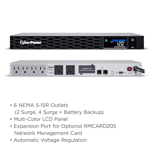 Image of CyberPower CP1500PFCRM1U PFC Sinewave UPS Battery Backup | 1500VA /900W, 6 Outlets, AVR, 1U Rackmount, UL Certified