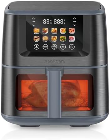 SEEDEEM Max XL Air Fryer, 8 Quart, 10-in-1 Hot Air Fryer Oven with Color LCD Display Touchscreen, Air Fryer Toaster Oven Combo with ClearCook Cooking Window,Broil, Roast, Dehydrate, Bake, Gray