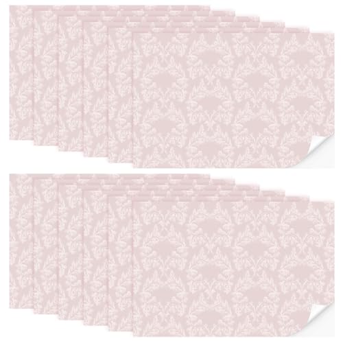 Flutesan 12 Pcs Miniature Dollhouse Wallpaper and Flooring Peel and Stick Mini DIY Self Adhesive Dollhouse Accessories 8.27 x 11.69 Inch (Vintage Pink)