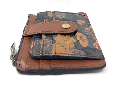 Image of Patricia Nash Cassis Leather Card Case Wallet, Denim Fields, Snap Button and Zip Closure, 4.75 x 3.75 in