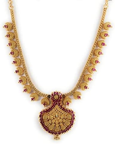 CUTE GOLD One Gram Micro Gold Plated Traditional Trendy South Indian Fashion Jewellery Stylish Ruby Emrald Stone Necklace for Women & Girls