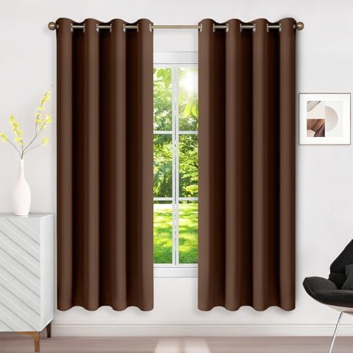 Runyéla Verdunklungsvorhänge mit Ösen Gardinen, Thermovorhang Hitzeschutz | 2er Set, H175xB140 Braun Vorhang Blickdicht, UV-Schutz Sichtschutz Schalldämmung Blackout für Schlafzimm