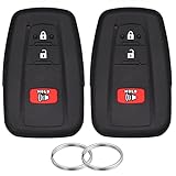 Lcyam Key Fob Cover Case for 2019-2022 Toyota Corolla Hatchback RAV4 XLE Prius 3 Button Smart Key , Black Black