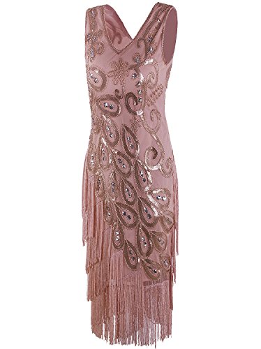 VIJIV Women's Vintage 1920s Style Peacock Sequin Roaring 20s Gatsby Party Flapper Dress3